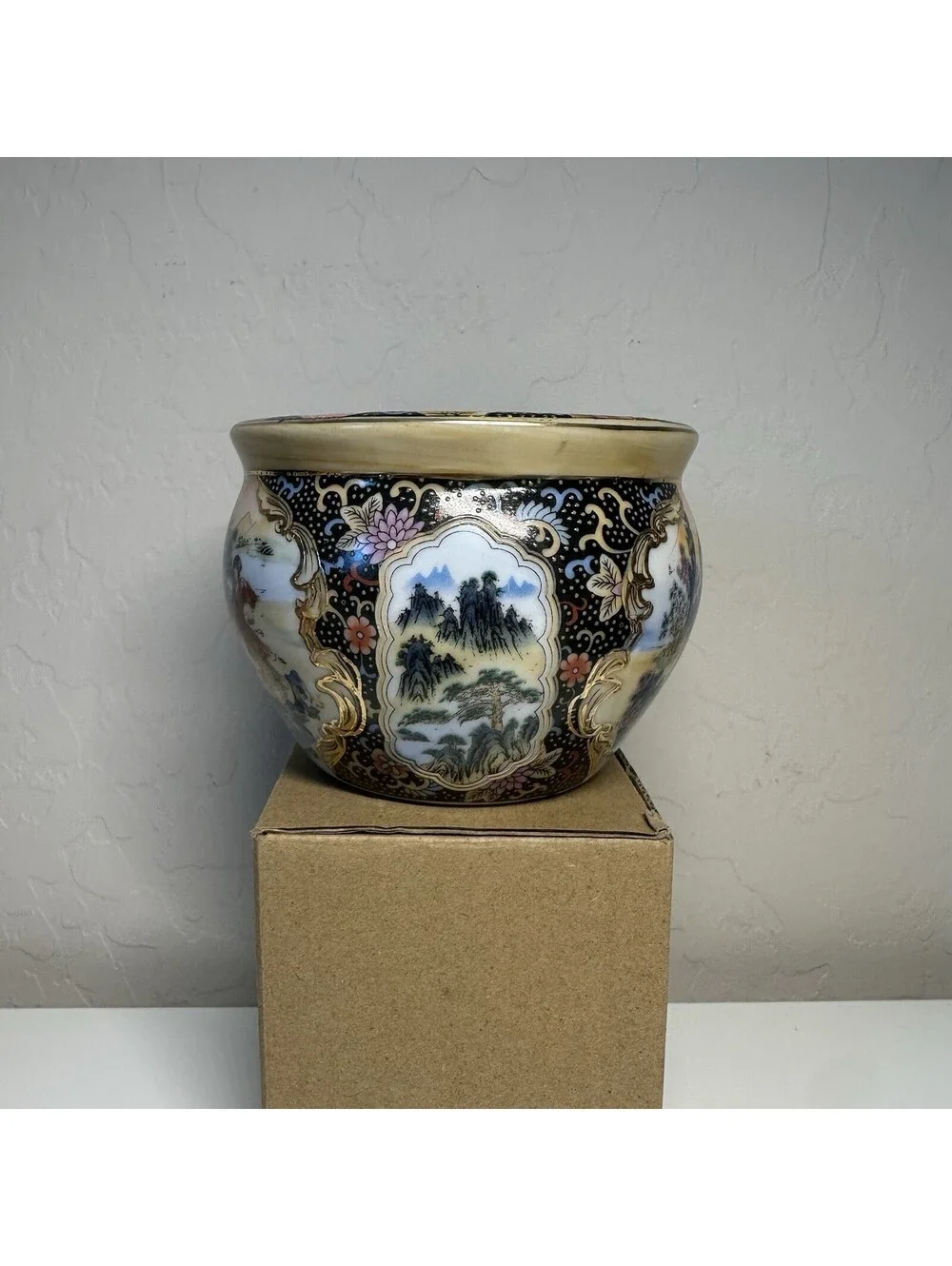 Vintage Japanese Gold Satsuma Mini 2.75” Opening Planter Pot Vase Bowl Jar